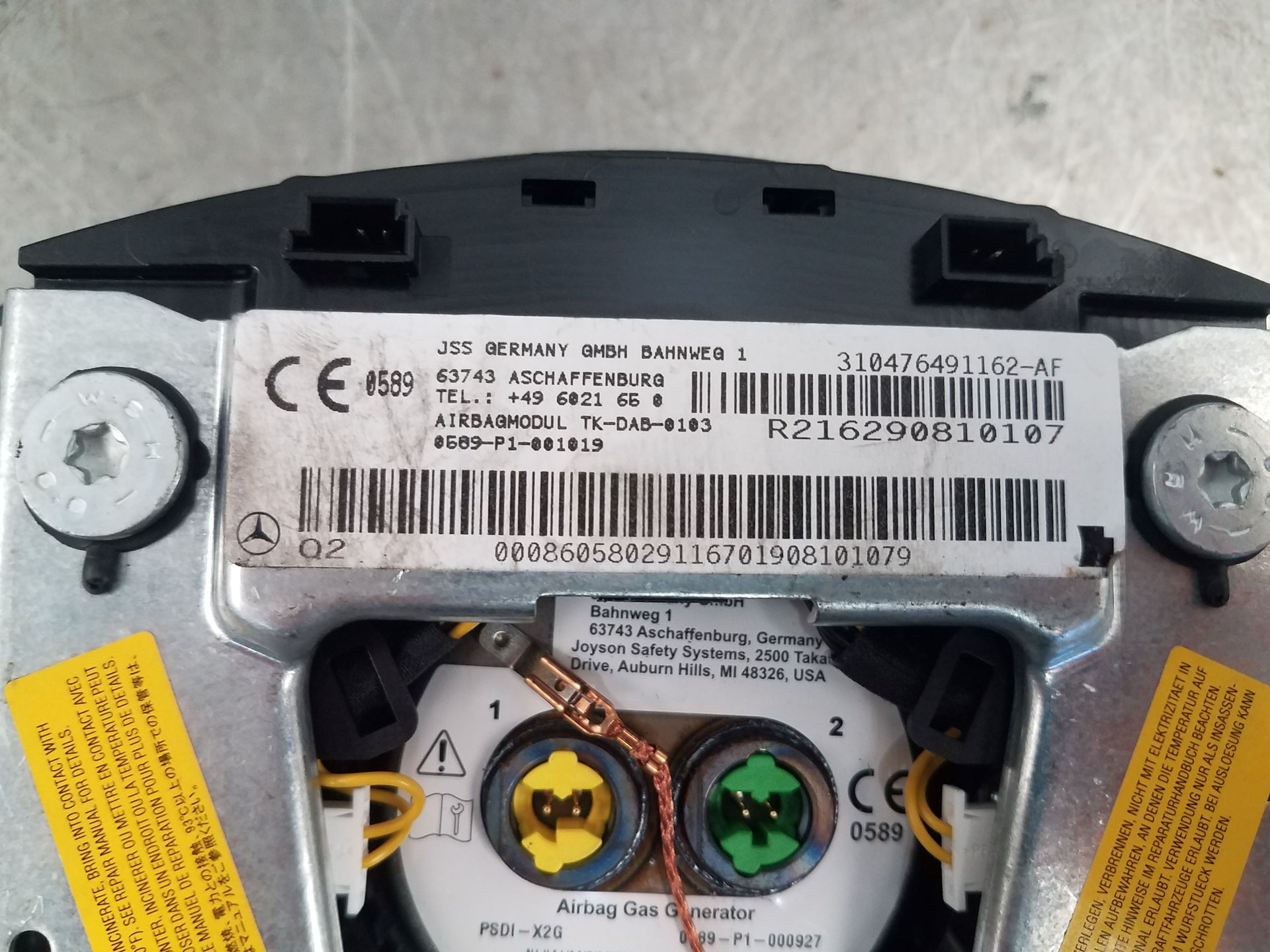 2008 Mercedes Benz AMG C 63 Steering Wheel Airbag #9566