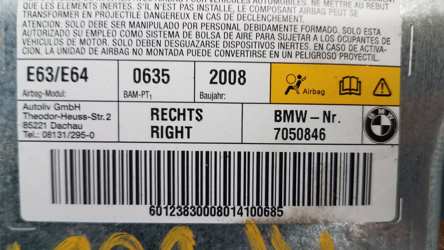 2008 BMW M6 E63 Right Passenger Door Airbag #4556 D1