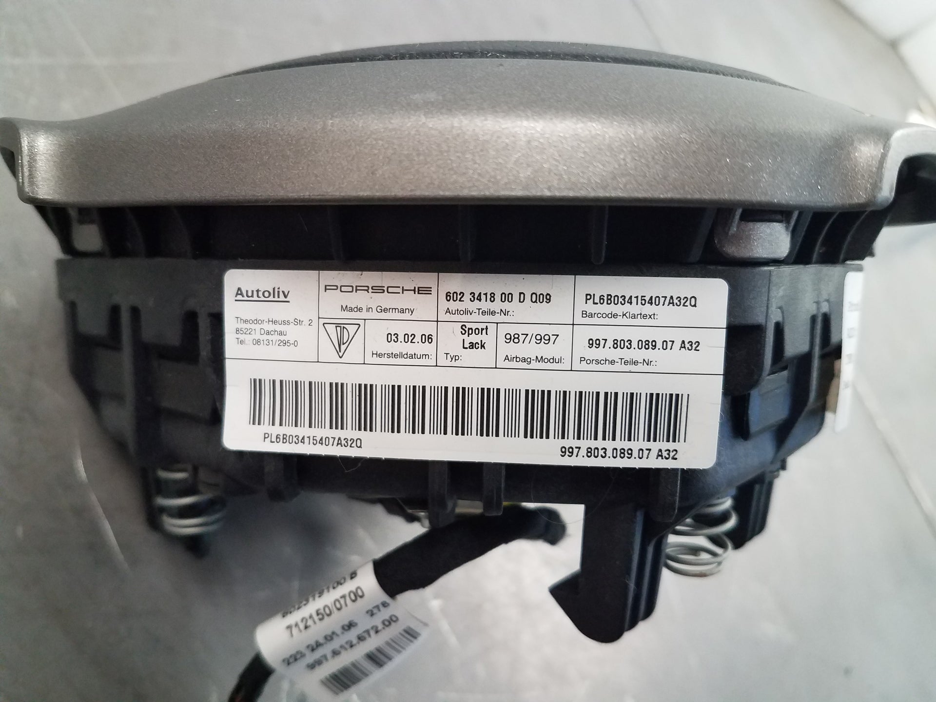 2006 Porsche Cayman S 987 Steering Wheel Airbag #3399 F4