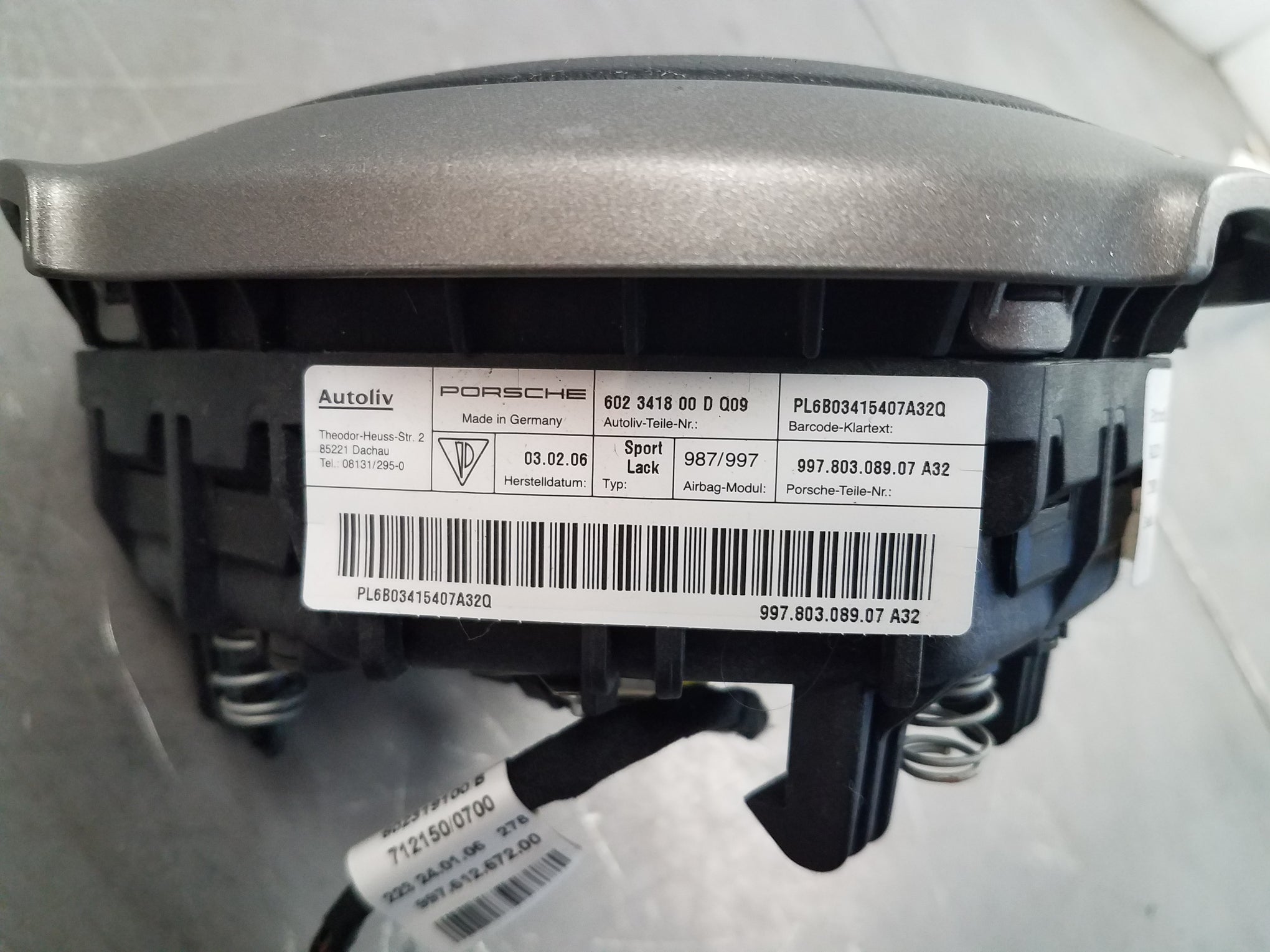 2006 Porsche Cayman S 987 Steering Wheel Airbag #3399 F4